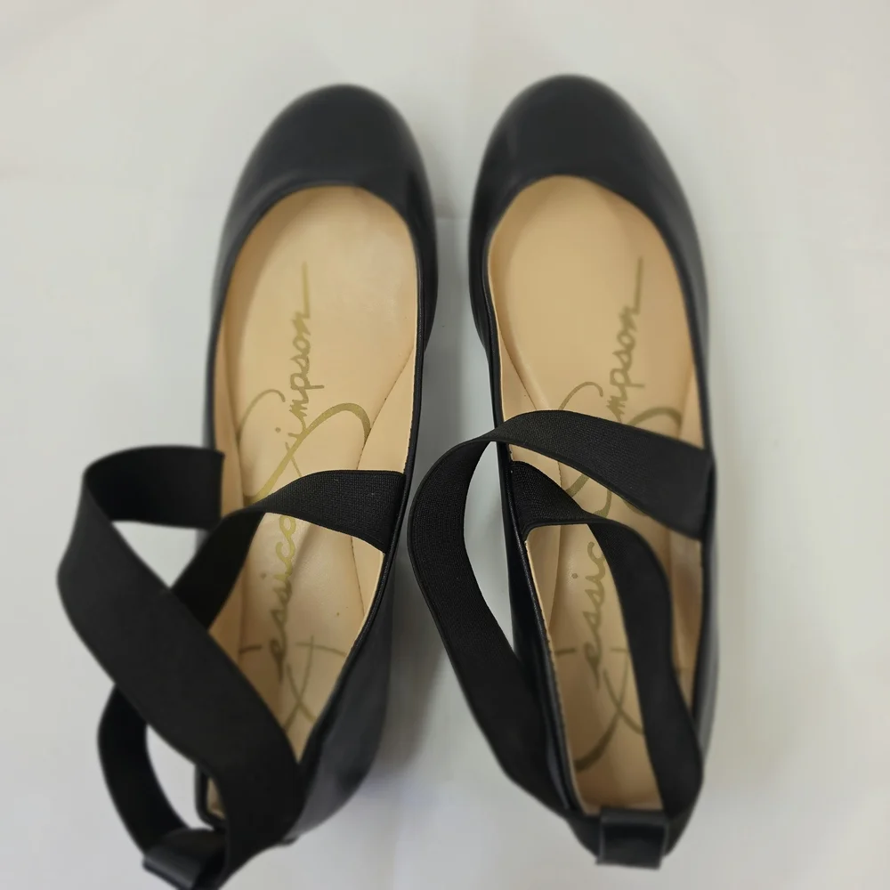 Jessica Simpson Girls Ballet Flats Black Elastic Strap Mary Jane Shoes Size 5